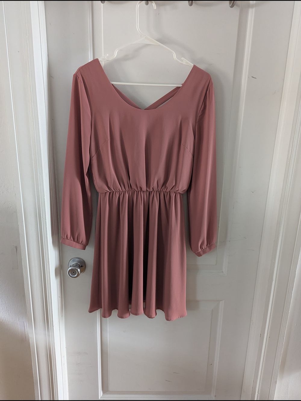Lush Dusty Rose Long-Sleeve V-Neck Dress